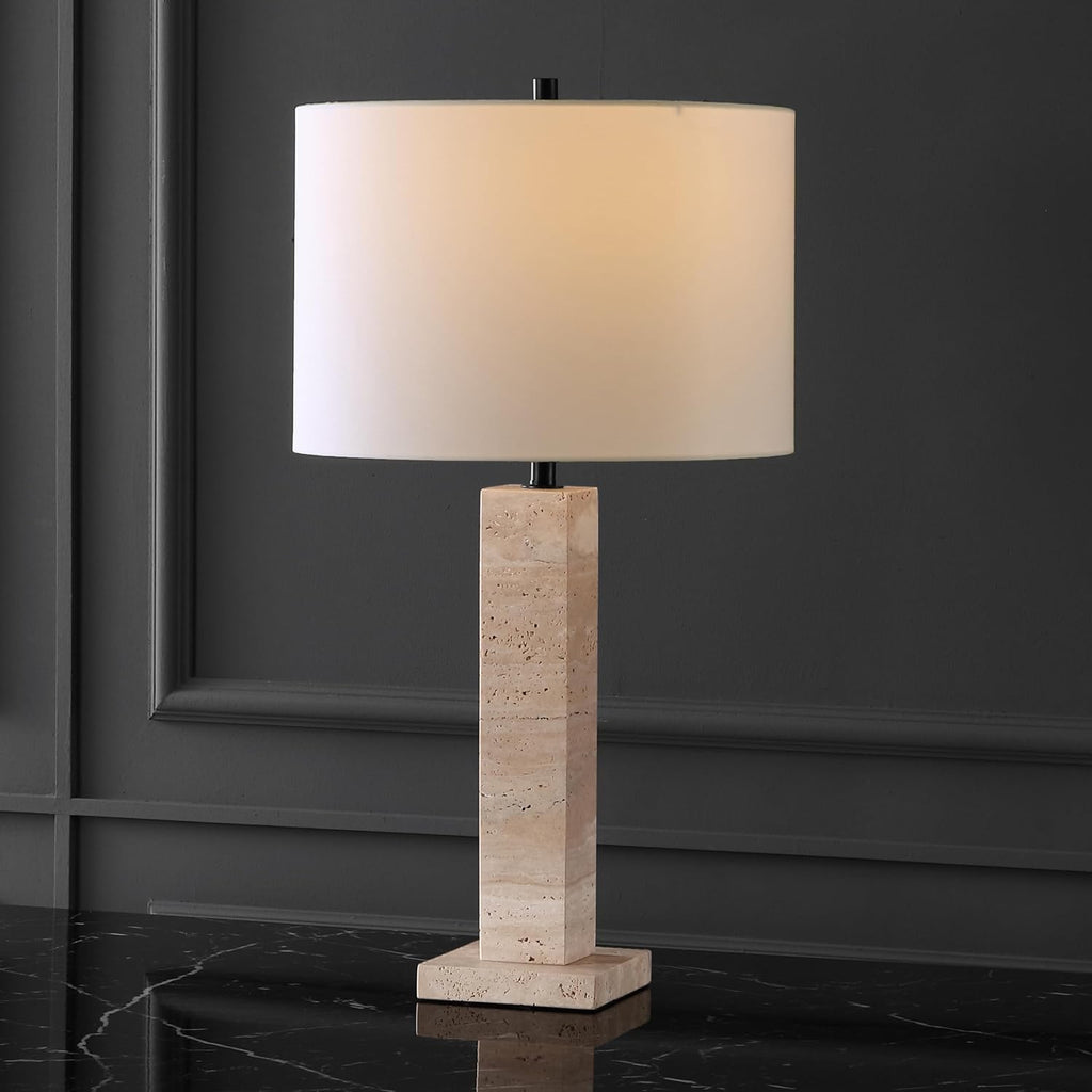 SAFAVIEH Couture Collection Hannabeth Travertine/Black 27-inch Dimmable Table Lamp for Bedroom Living Room Home Office Desk Nightstand