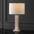 SAFAVIEH Couture Collection Hannabeth Travertine/Black 27-inch Dimmable Table Lamp for Bedroom Living Room Home Office Desk Nightstand