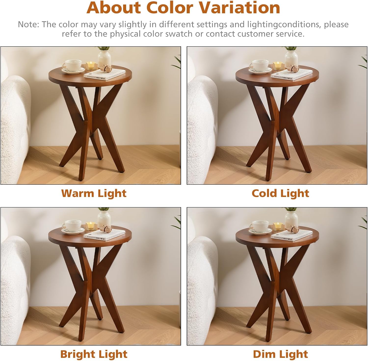 Ahokua Mid-Century Modern Round End Table Set of 2, Walnut Brown Farmhouse Side Tables with MDF Top and Crossed Legs for Living Room, Bedroom, or Small Spaces