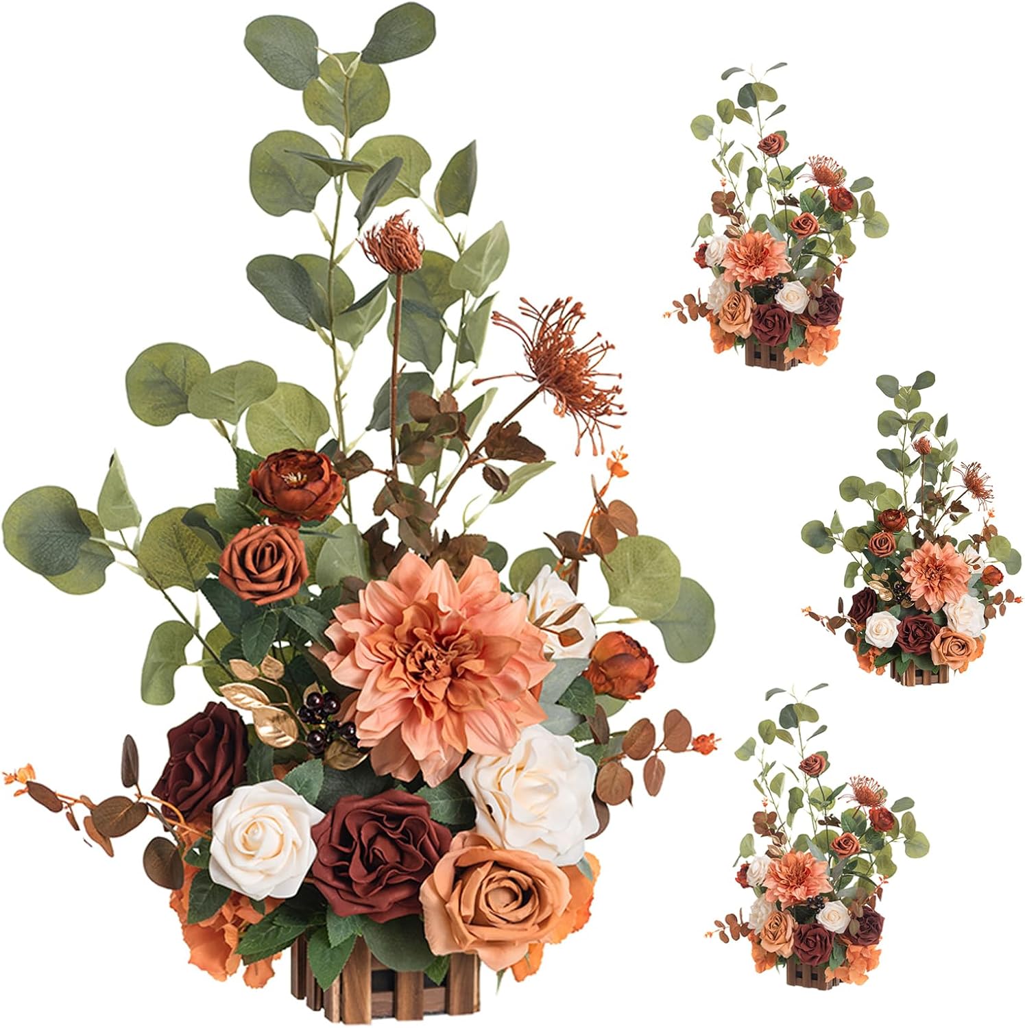 Ling's moment 17.5' Tall Standing Artificial Flowers Arrangements 4pcs Fall Wedding Aisle Runner Chair Decorations Sunset Terracotta Centerpieces Ceremony Reception Rose Floral Party Outdoor