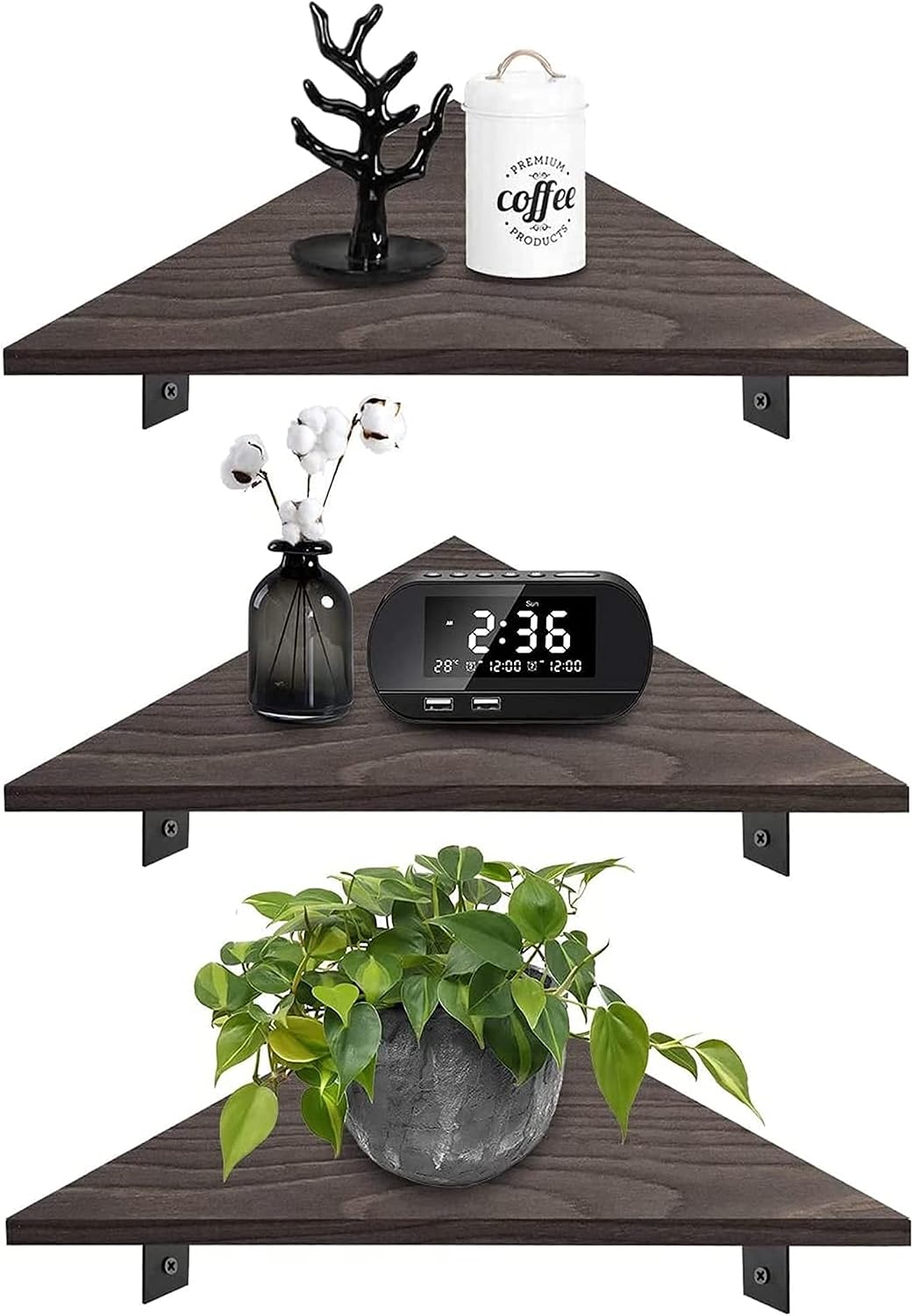 Floating partition Solid Pine Floating Corner Shelves Wall Mounted Set of 3 Rustic Storage Decorative Shelf for Bathroom Bedroom Living Room Kitchen Office Shelf