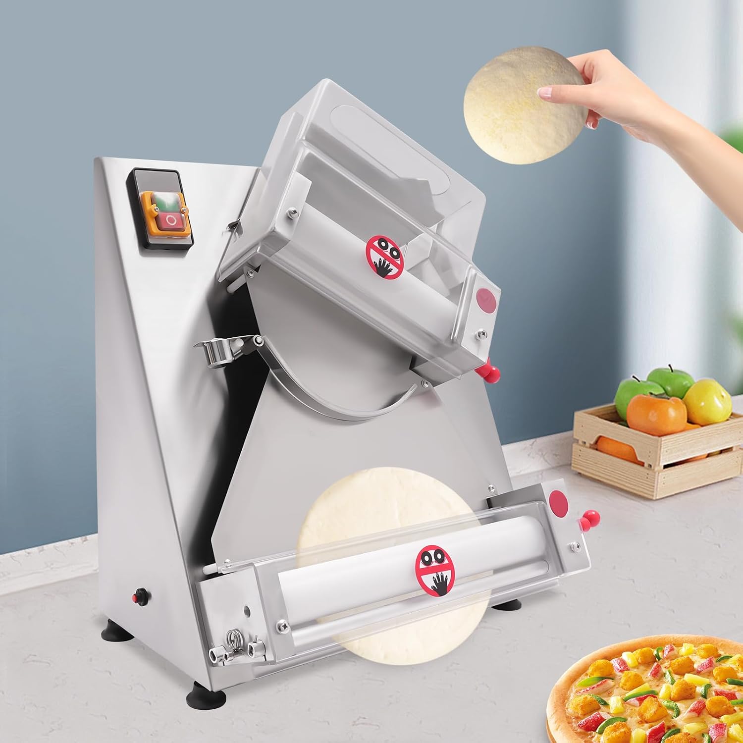 Electric Pizza Dough Roller Sheeter Machine, Automatic Commercial Pizza Press Making Machine 370W 110V Stainless Steel Pasta Maker Machine For Bakeries Pizzerias, Restaurants Kitchens (4-12in)