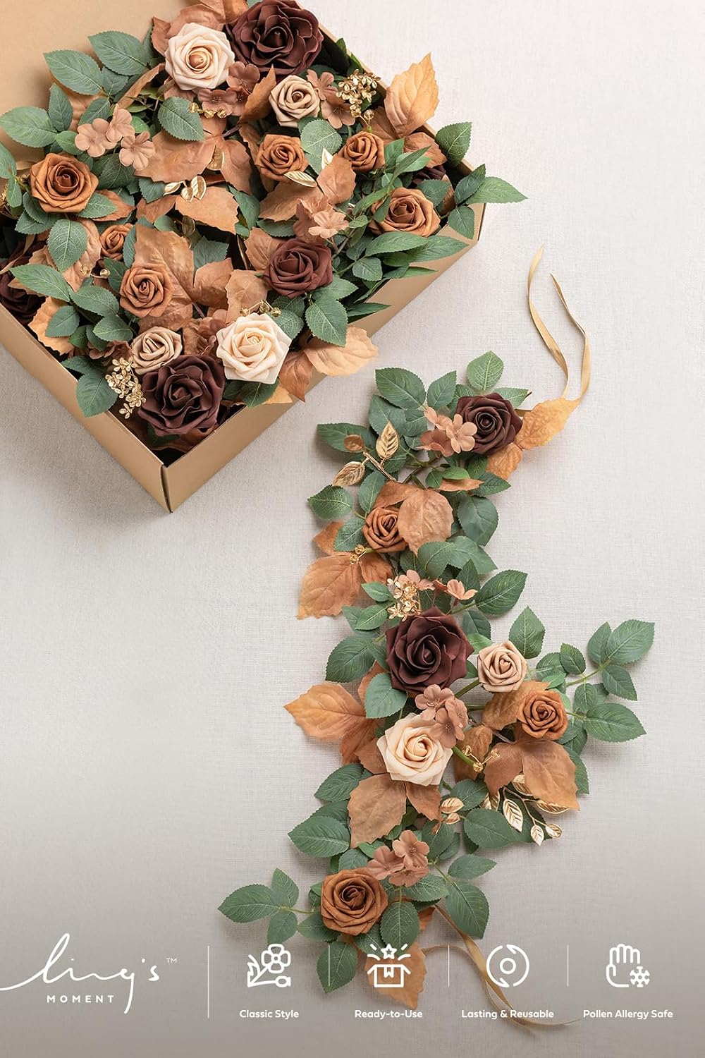 Ling's moment 6Pack 2ft Artificial Flowers Garland Walnut Brown Lantern Flower Centerpieces Sepia Wedding Aisle Decor Chair Flowers Arch Floral for Signs DIY Table Wall Window Cake Decoration