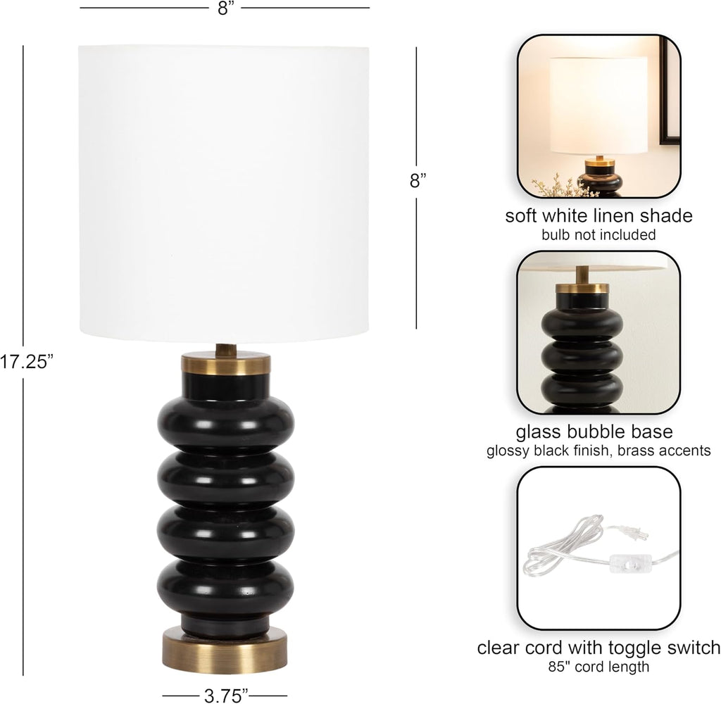 Kate and Laurel Rogala Modern Glass Bedside Table Lamp, 8 x 8 x 18, Blake and Antique Brass, Decorative Sculpted Bubble Tabletop Desk Lamp with Linen Shade for Living Room Decor