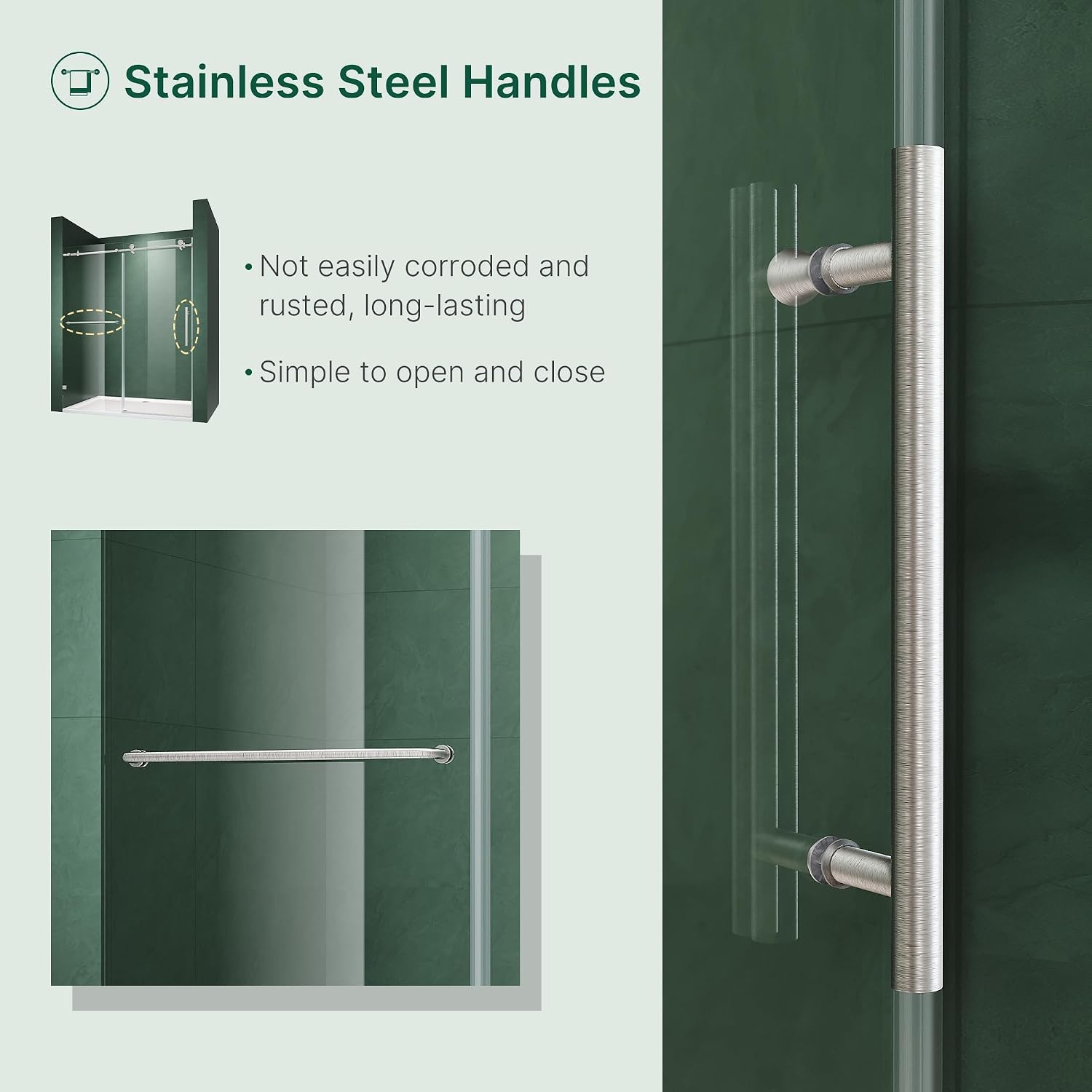 ELEGANT Frameless Sliding Shower Door 48' W x 76' H, Adjustable 44-48' Width, 5/16' (8mm) Tempered Glass, Stainless Steel Towel Bar, Brushed Nickel Finish