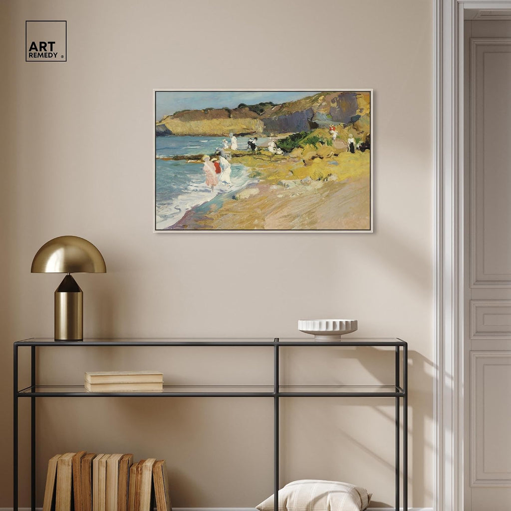 Art Remedy Classic Landscape Canvas, 30' x 20', Silver Frame, Rocks at the Lighthouse