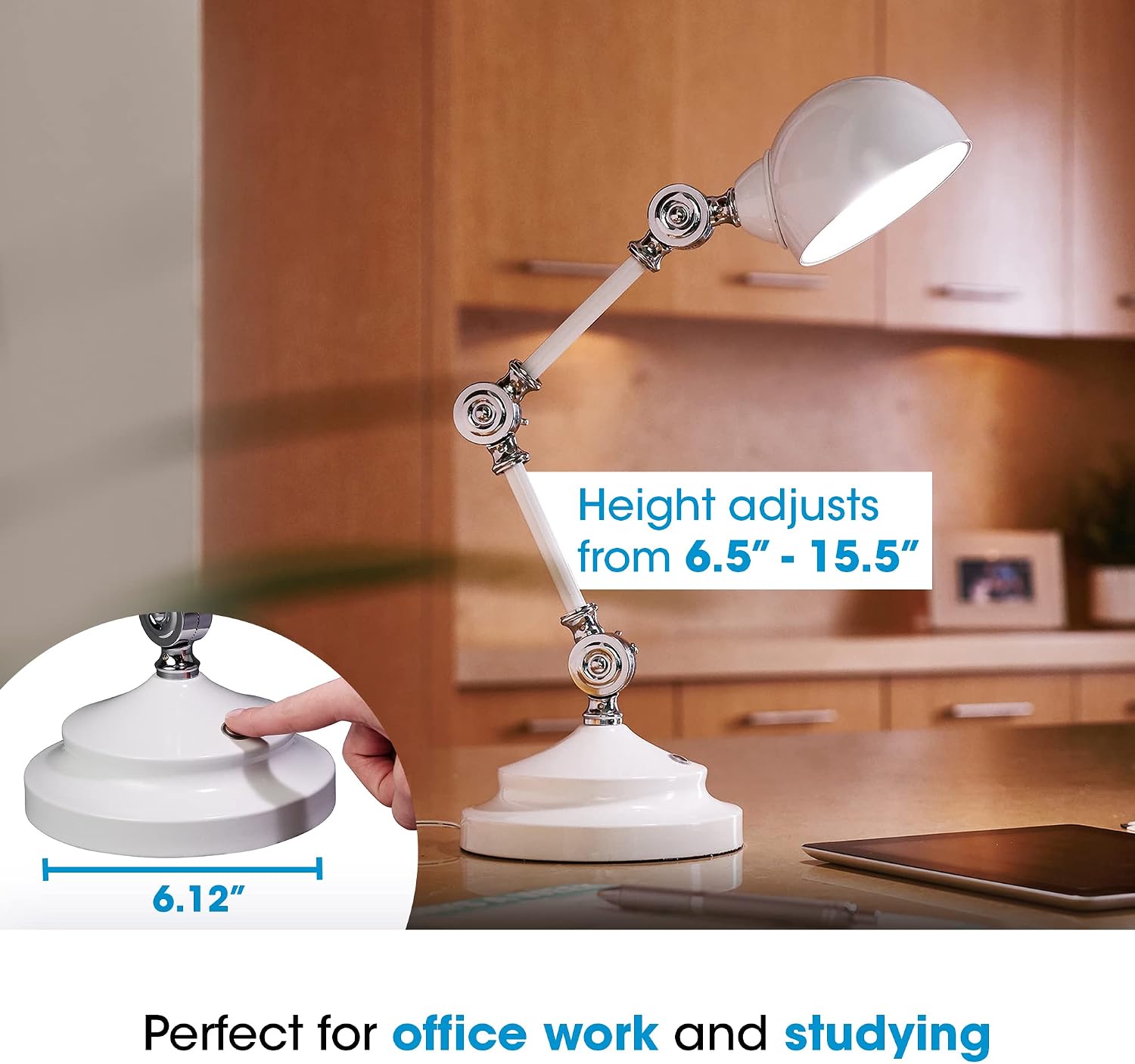 OttLite Prevention Pharmacy Adjustable LED Desk Lamp with USB Charging - Designed to Reduce Eyestrain, 3-Point Adjustable Neck, 3 Brightness Settings with Touch Controls