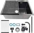 Stainless Steel Kitchen Sink, Small Single Bowl Sink, Topmount Compact Bar/Utility Sink With Tap Hole, Overflow & Drainer Kit, For Bar, Pub, RV, Campervan, Basement, Outdoor Use(Black,55x45cm)