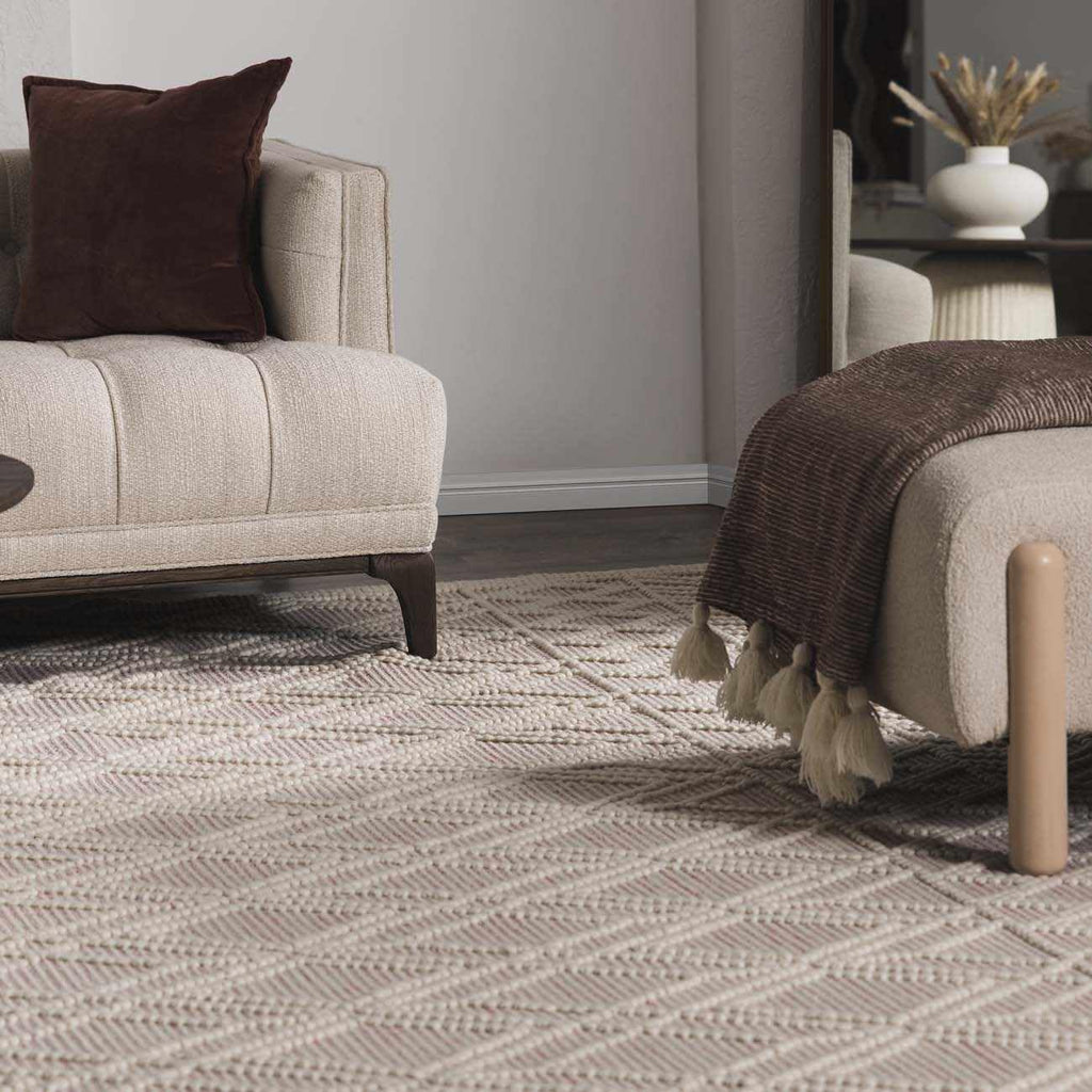 BoutiqueRugs Pink Trellis Transitional Wool 12ft Runner Rug Hand Woven Ivory Diamond Traditional Ramsbury Hallway Kitchen Corridor Stairway Laundry Room 2'6' x 12' Stain Resistant Non-Shedding