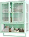Bathroom Wall Cabinet with 2 Glass Door, Bathroom Medicine Cabinet with Towels Bar and Shelves, Over The Toilet Storage Cabinet, Metal Wall Mounted Cabinet for Laundry Room Kitchen (Green)