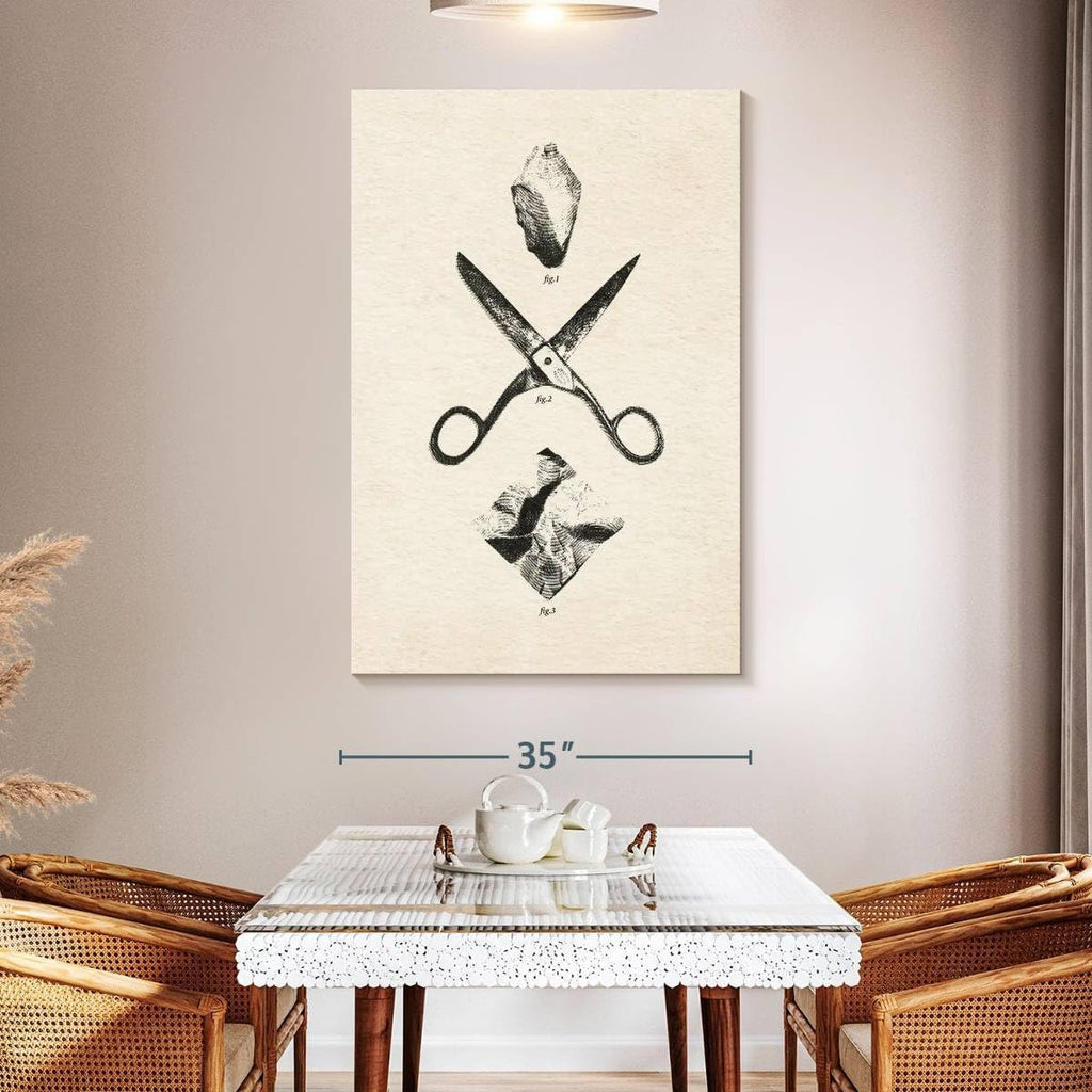 ElephantStock - Rock Scissors Paper Vintage Wall Art - Vertical Canvas Wall Art - Home Office Wall Decor - Drawing Game Canvas Art - Black And Gray Decor by Daniel Coulmann - 34' x 51'