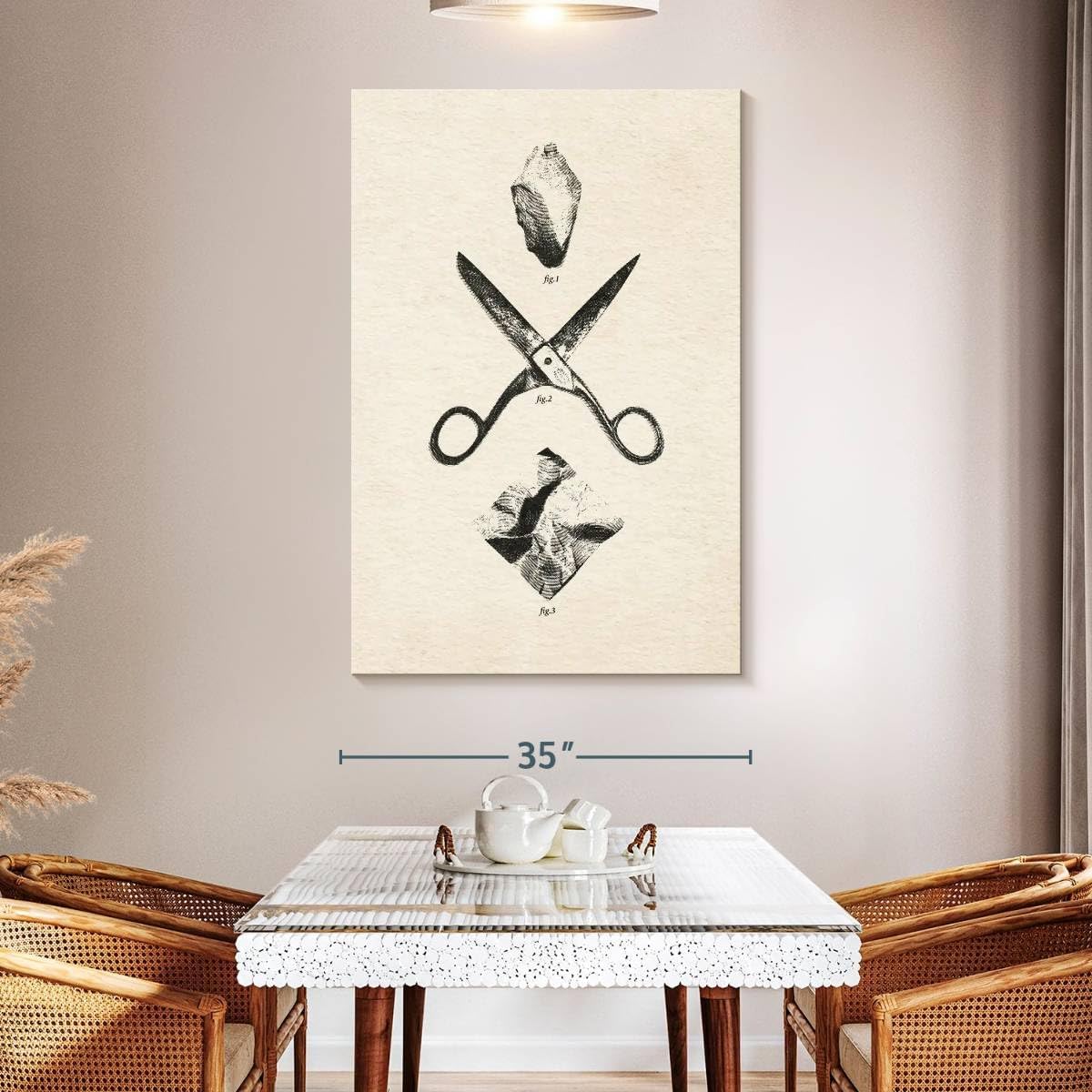 ElephantStock - Rock Scissors Paper Vintage Wall Art - Vertical Canvas Wall Art - Home Office Wall Decor - Drawing Game Canvas Art - Black And Gray Decor by Daniel Coulmann - 34' x 51'