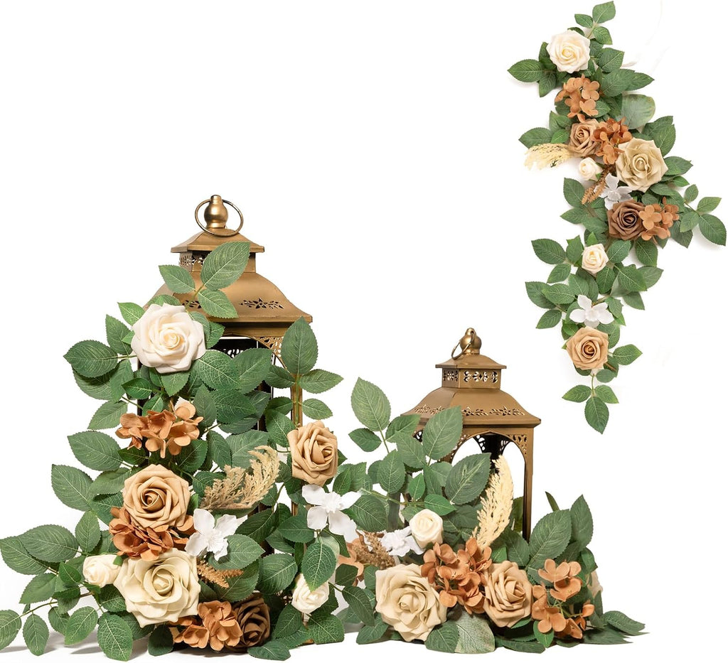 Ling's moment 6Pack 2ft Artificial Flowers Garland Beige Brown Lantern Flower Wedding Arch Floral Aisle Centerpieces Decor for Chair Signs Table Wall Window Cake Decoration（not Including Lanterns）