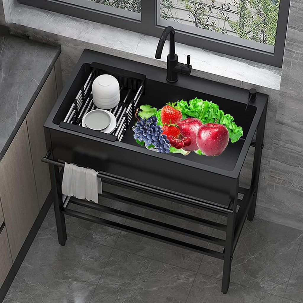 Stainless Steel Black Laundry Sink Utility Single Bowl Sink,Free Standing Commercial Restaurant Kitchen Sinks, w/Faucet, for Garage,Restaurant,Kitchen,Laund(68 * 45 * 86cm/26.7 * 17.7 * 33.8in