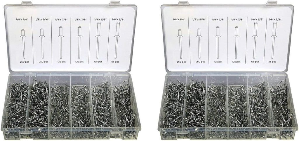 2 pack 1000pc 1/8' Aluminum Blind Pop Rivet Assortment 4 Hand/Air Riveter Gun Rivet Set, Jikkolumlukka