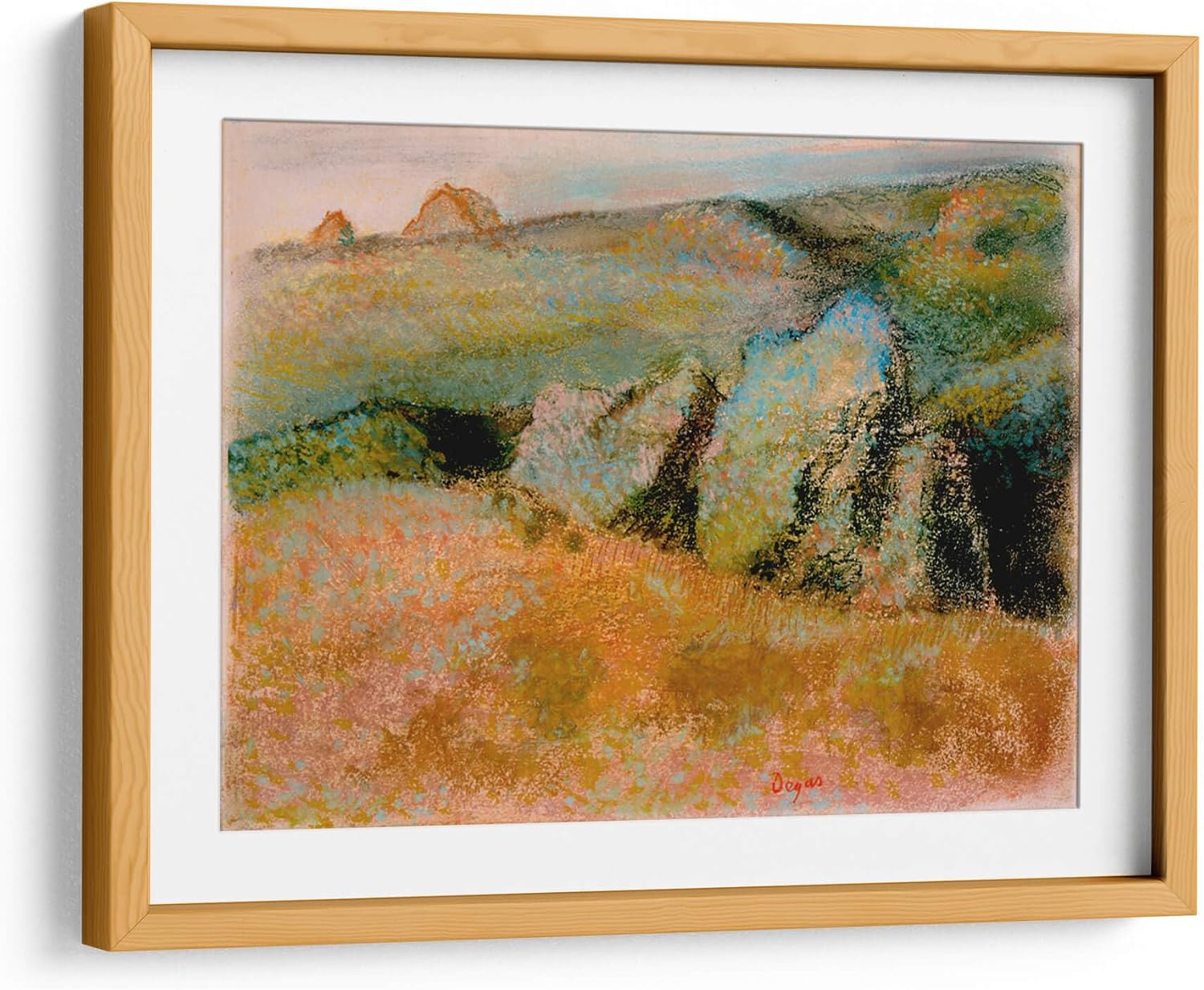 Canvas Lab | Landscape with Rocks by Edgar Degas | 23 x 17 in | Fine Art Framed Print, Frame Color: Natural, With Mat | Classical art, Impressionism, Scenery