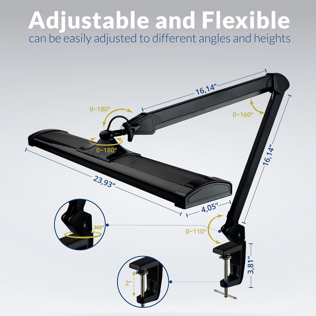 2300 Lumens Ultra Bright LED Desk Lamp – Professional Eye Care Task Light 5 Level Adjustable Brightness & Color Temperature, for Home Office, Architecture, Beauty (CCT, Dimming, Black)