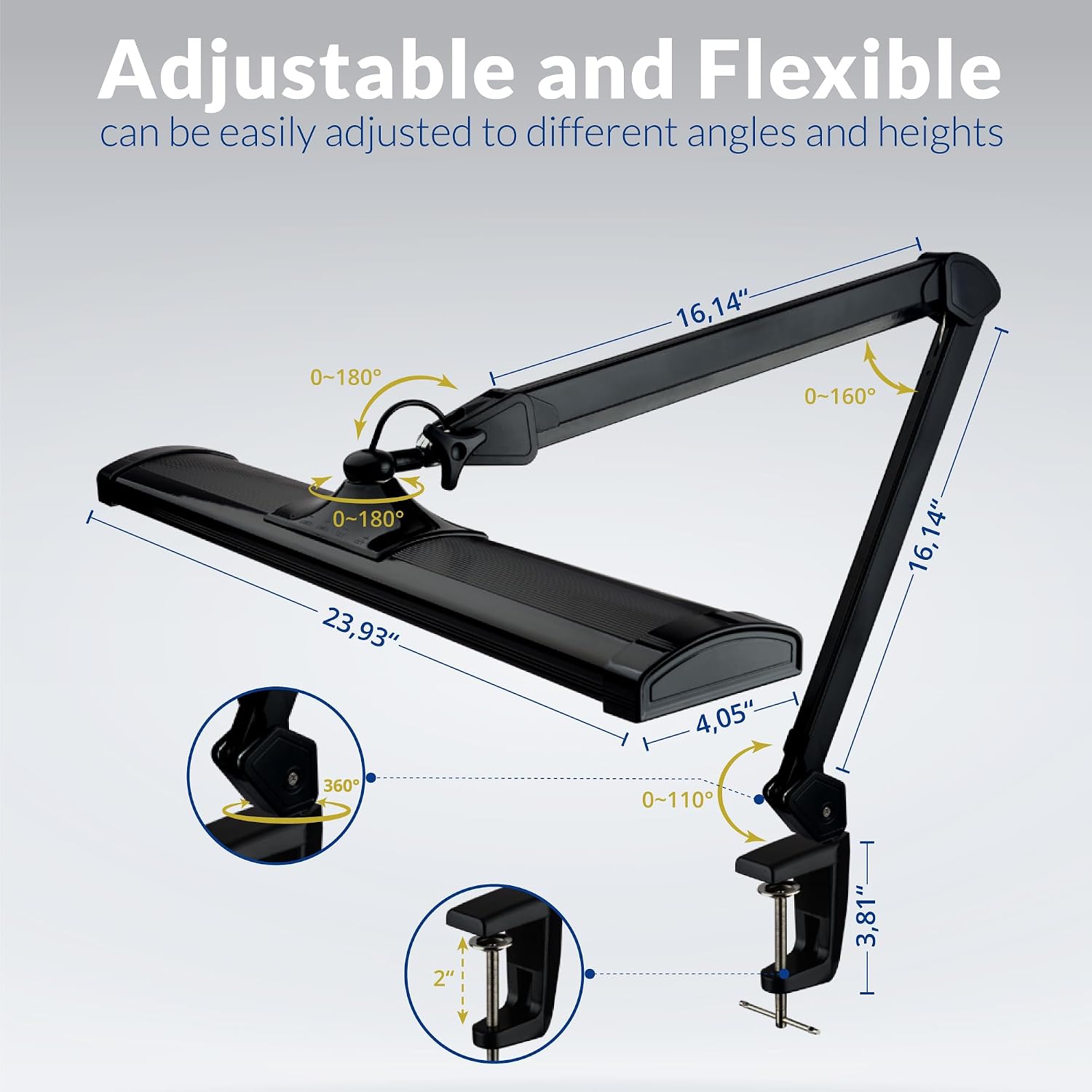 2300 Lumens Ultra Bright LED Desk Lamp – Professional Eye Care Task Light 5 Level Adjustable Brightness & Color Temperature, for Home Office, Architecture, Beauty (CCT, Dimming, Black)