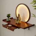 HARELA Wall-Mounted Personal Shrine Altar Table, Buddha Altar Shelf Shrine with LED Light, Retractable Bamboo Prayer Offering Table for Incense, Idols, and Worship Supplies(Reddish Brown,60cm/23.6in)