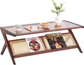Tiita Rattan Coffee Table, Bamboo Accent Bedside Tables, Glass Nightstand Side Table, Boho Wooden End Table with Storage for Living Room,Living Room, Dining Room, Tea, Home Décor