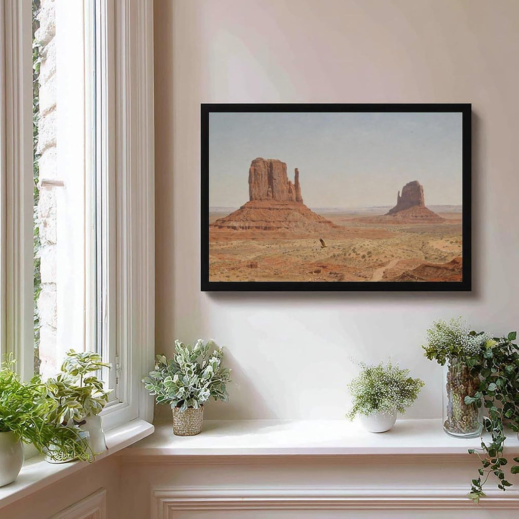 Vintage Desert Buttes Wall Art Canvas Print, Southwestern Red Rock Mesa Landscape Painting, Western Nature Artwork for Living Room 20x30in