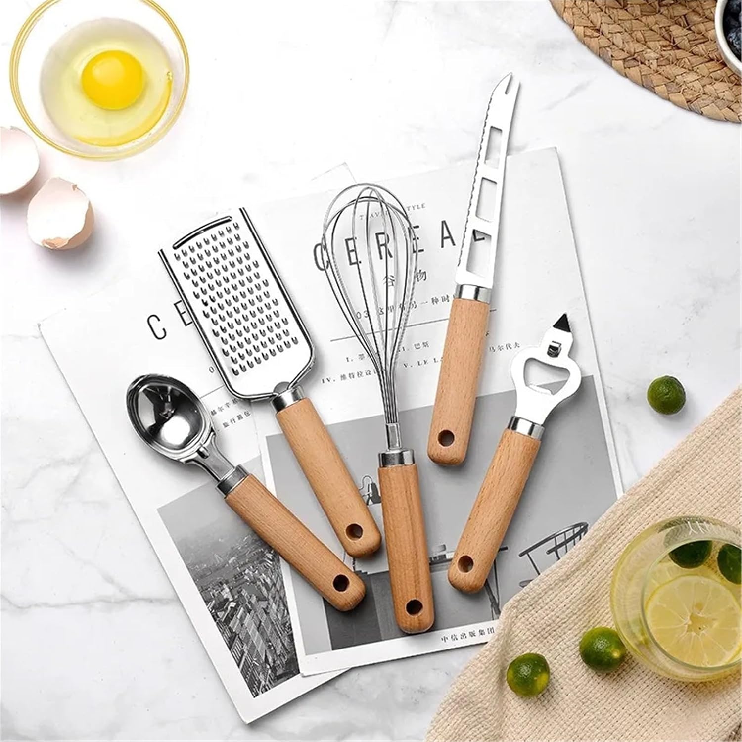 Cooking Utensils Set with Wooden Handle Can Opener Baking Tool Pizza Peeler Cheese Knife Kitchen Gadget