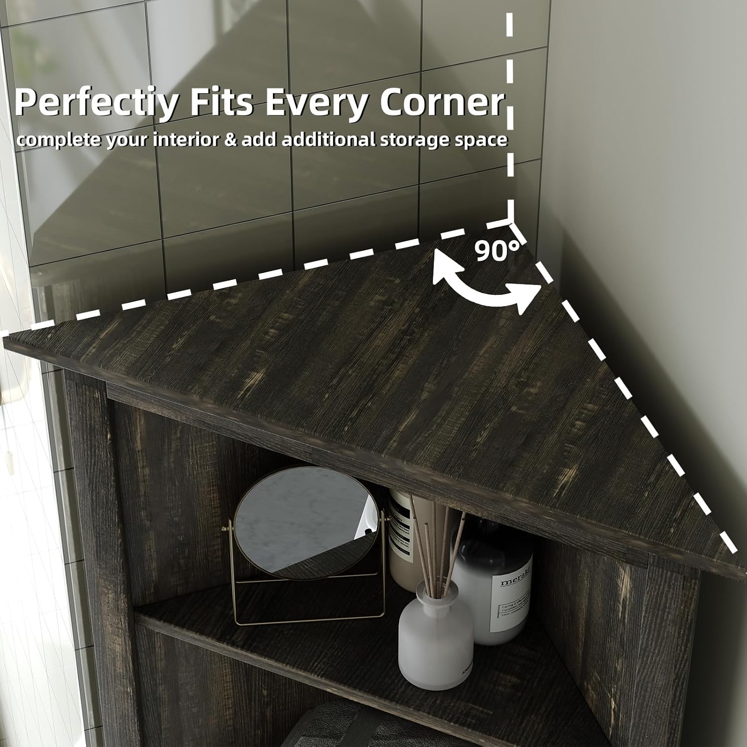 4 EVER WINNER Farmhouse Corner Cabinet, 68' Tall Corner Cabinet with 5-Tier Adjustable Shelves and Barn Doors for Small Spaces, Living Room, Dining Room, Hallway, Bathroom, Kitchen, Rustic Oak