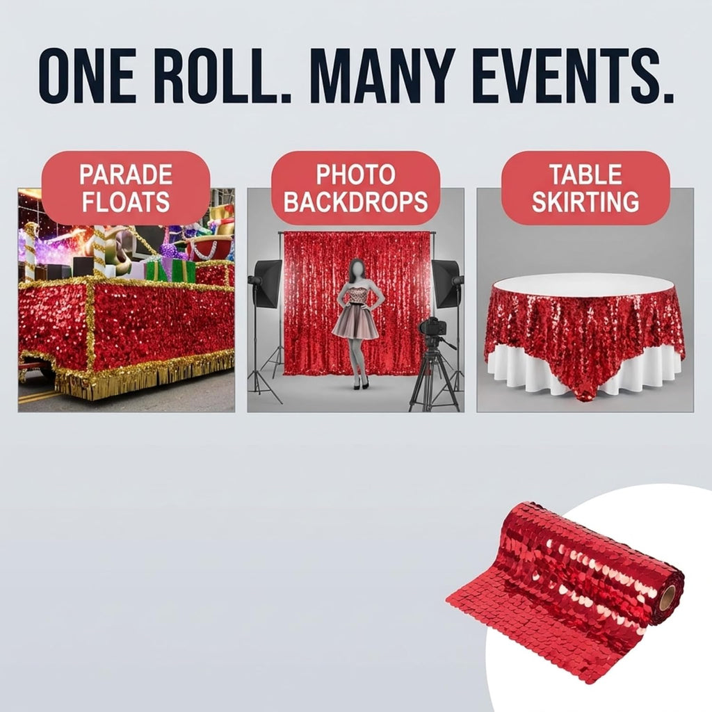 Anderson's Red Metallic Floral Sheeting, 30 Ft. Parade Float Decoration for Trailers, Parties, Weddings, Proms, Photo Backdrops & Events – Shiny Fringe Garland for Indoor/Outdoor Use