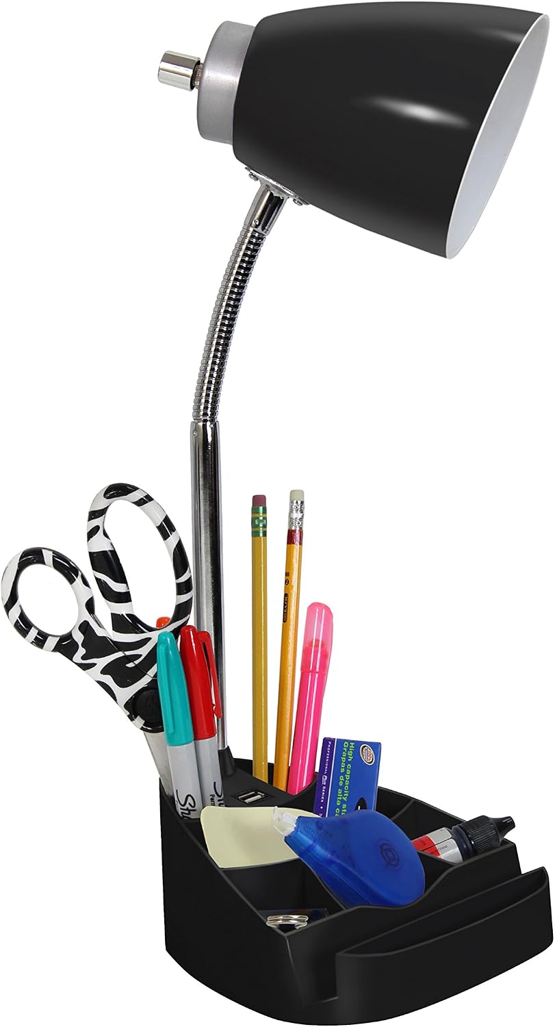 Simple Designs LD1056-BLK Gooseneck Organizer Desk Lamp with iPad/Tablet Stand or Book Holder and USB Port, Black (Pack of 5)