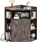 Halitaa Corner Storage Cabinet, Farmhouse Corner Bookshelf with Storage 6-Cubby Wooden Cabinet with USB Ports and Outlets Industrial Organizer for Small Space, Study, Playroom, Living Room