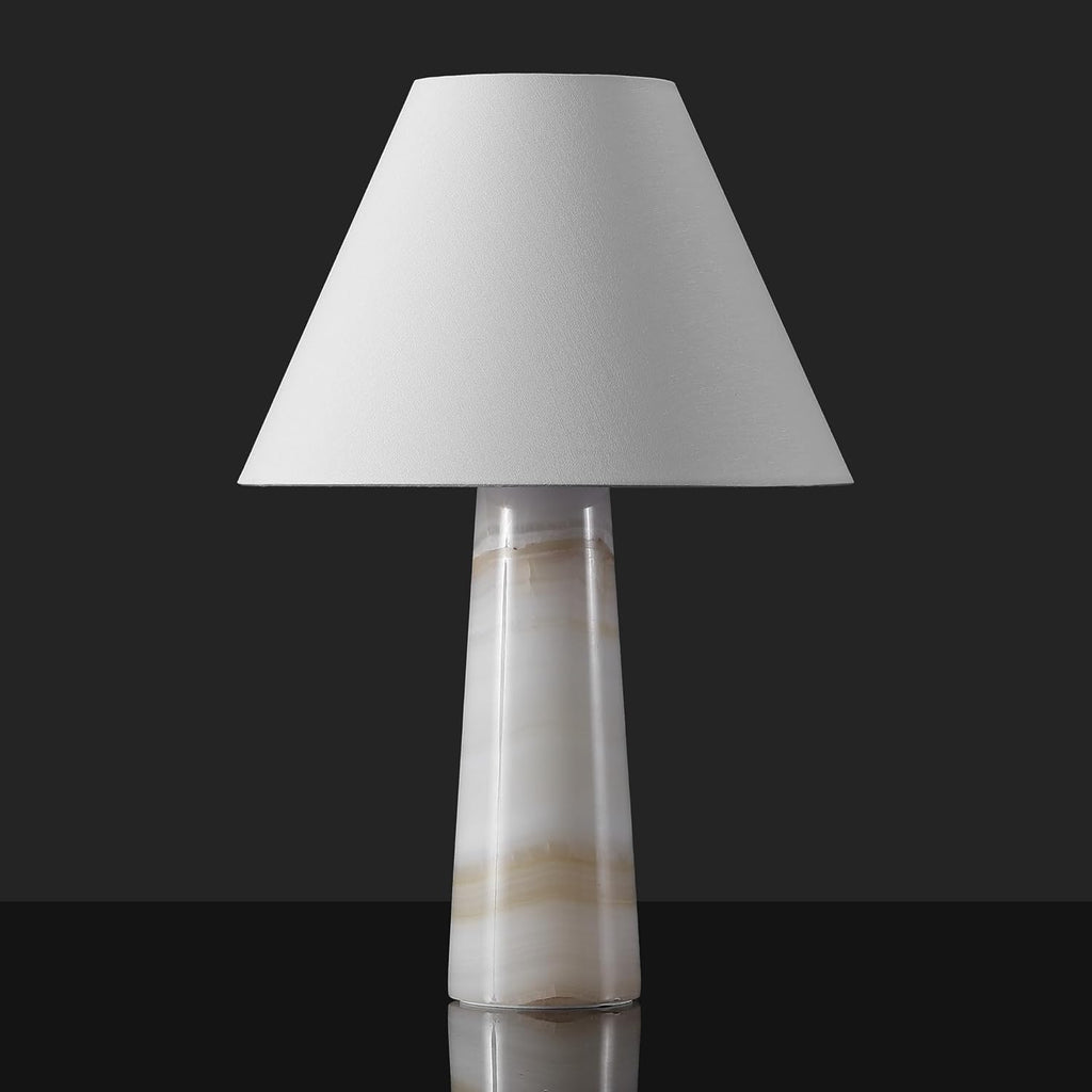 SAFAVIEH Couture Lighting Collection Jennarose Off-White/White Jade Stone 20-inch Dimmable Table Lamp for Bedroom Living Room Home Office Desk Nightstand (LED Bulb Included)