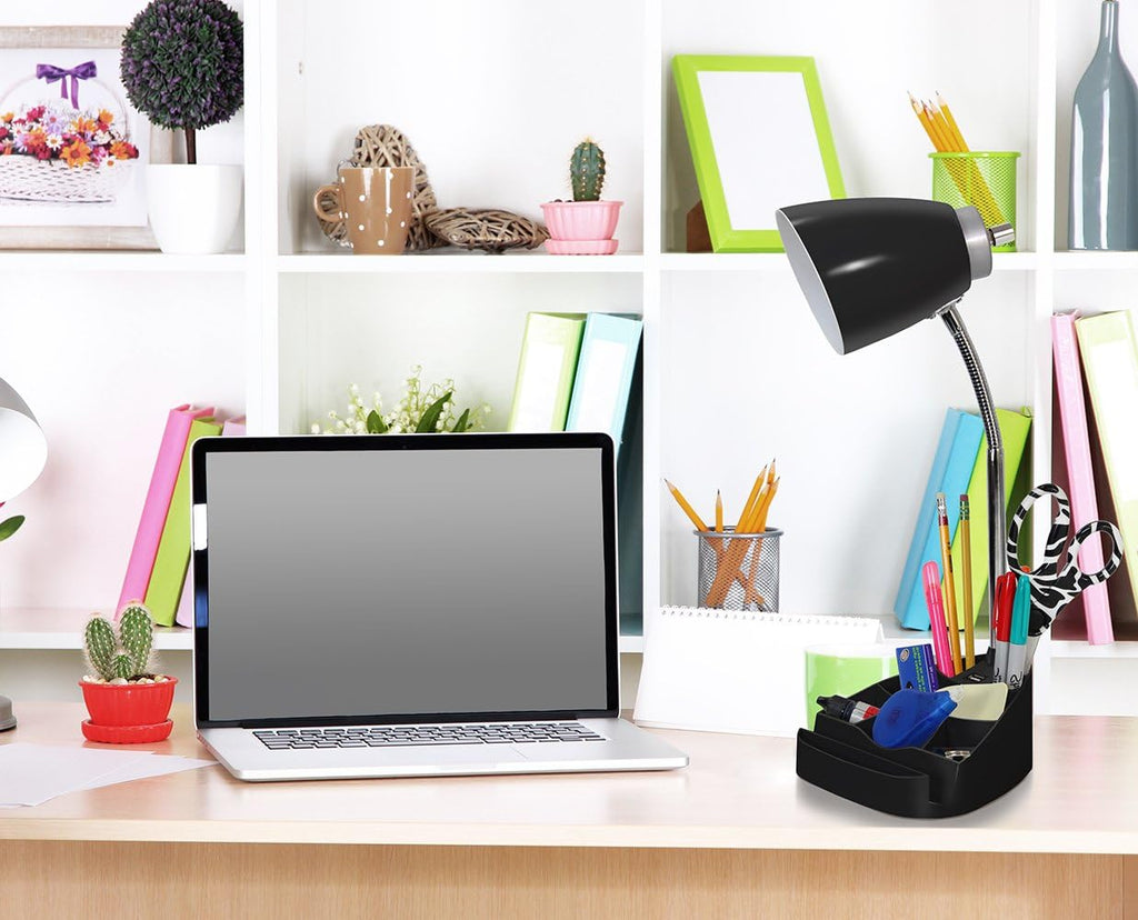 Simple Designs LD1056-BLK Gooseneck Organizer Desk Lamp with iPad/Tablet Stand or Book Holder and USB Port, Black (Pack of 5)