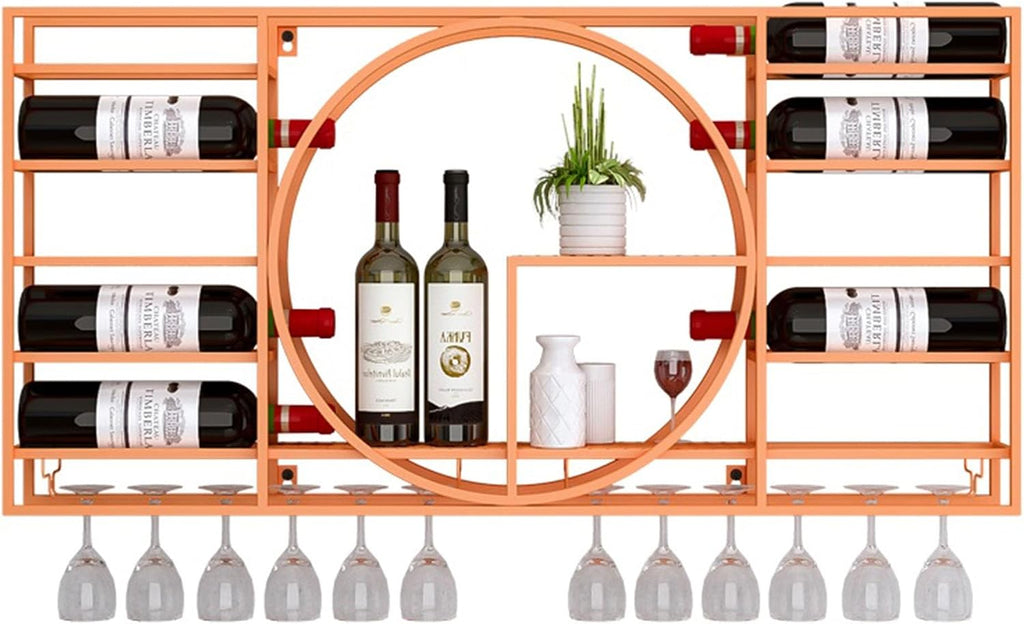 Modern Wall Mounted Wine Rack with Glass Holder and Liquor Shelf Mini Bar Shelves for Wine Bottles and Glasses Corner Coffee Bar Cabinet Orange 110cm Height Space Saving