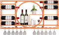 Modern Wall Mounted Wine Rack with Glass Holder and Liquor Shelf Mini Bar Shelves for Wine Bottles and Glasses Corner Coffee Bar Cabinet Orange 110cm Height Space Saving