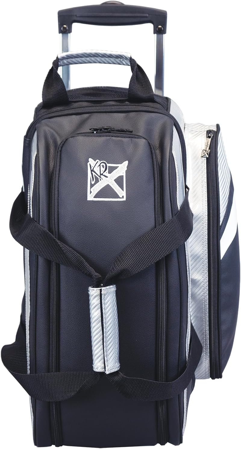 KR Strikeforce Cruiser Lux Double Bowling Ball Roller Bag with Upper Shoe Compartment and Side Accessory Pouch