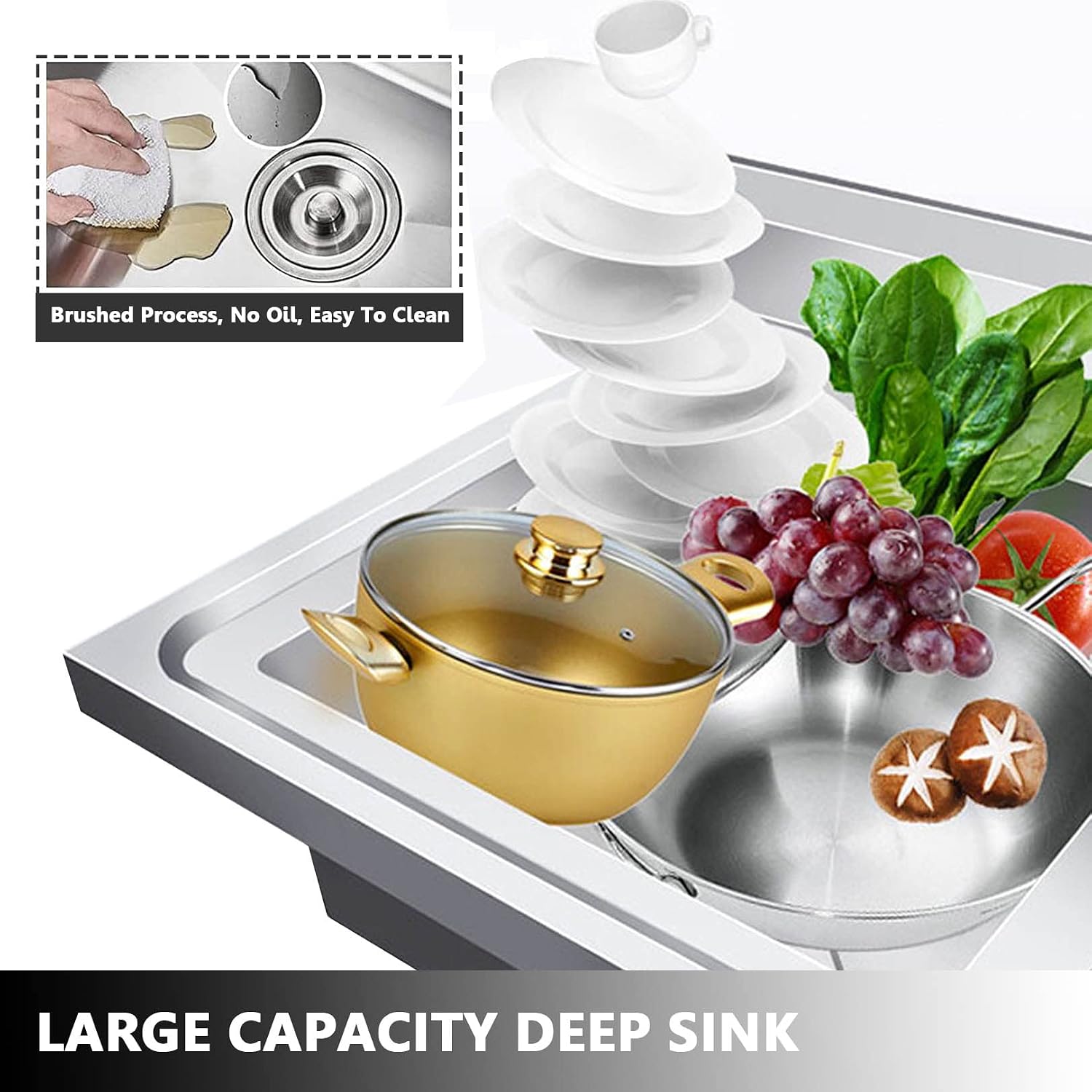 Single Bowl Sink Stainless-Steel Sink Free Standing Handwashing Station for Indoor Outdoor Prep Sinks with Drainer Unit & Faucet, Silve