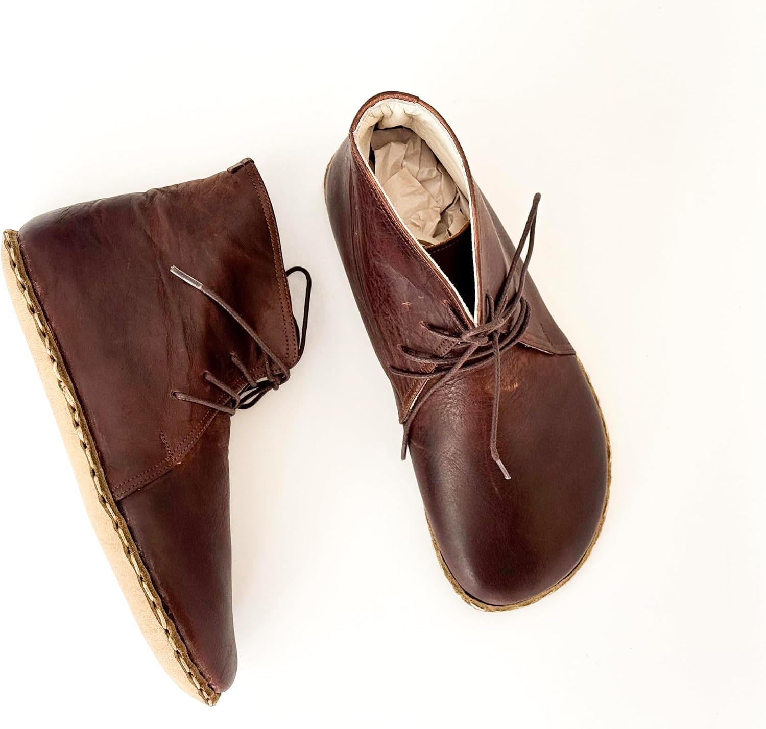Handmade Leather Grounding Shoes with Copper Rivets | Wide Toe Box Boot | Natural Leather Barefoot Boot | Bitter Brown