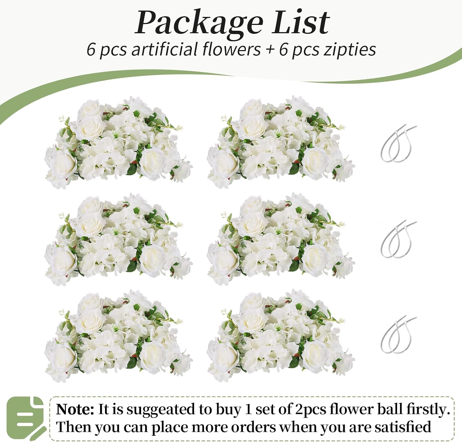BLOSMON Artificial Flower Balls Wedding Centerpieces 6 Pcs 14.2' Large White Fake Flowers Rose Hydrangea Ball Arrangement Center Pieces for Table Silk Floral Bouquet for Wedding Party Home Decor