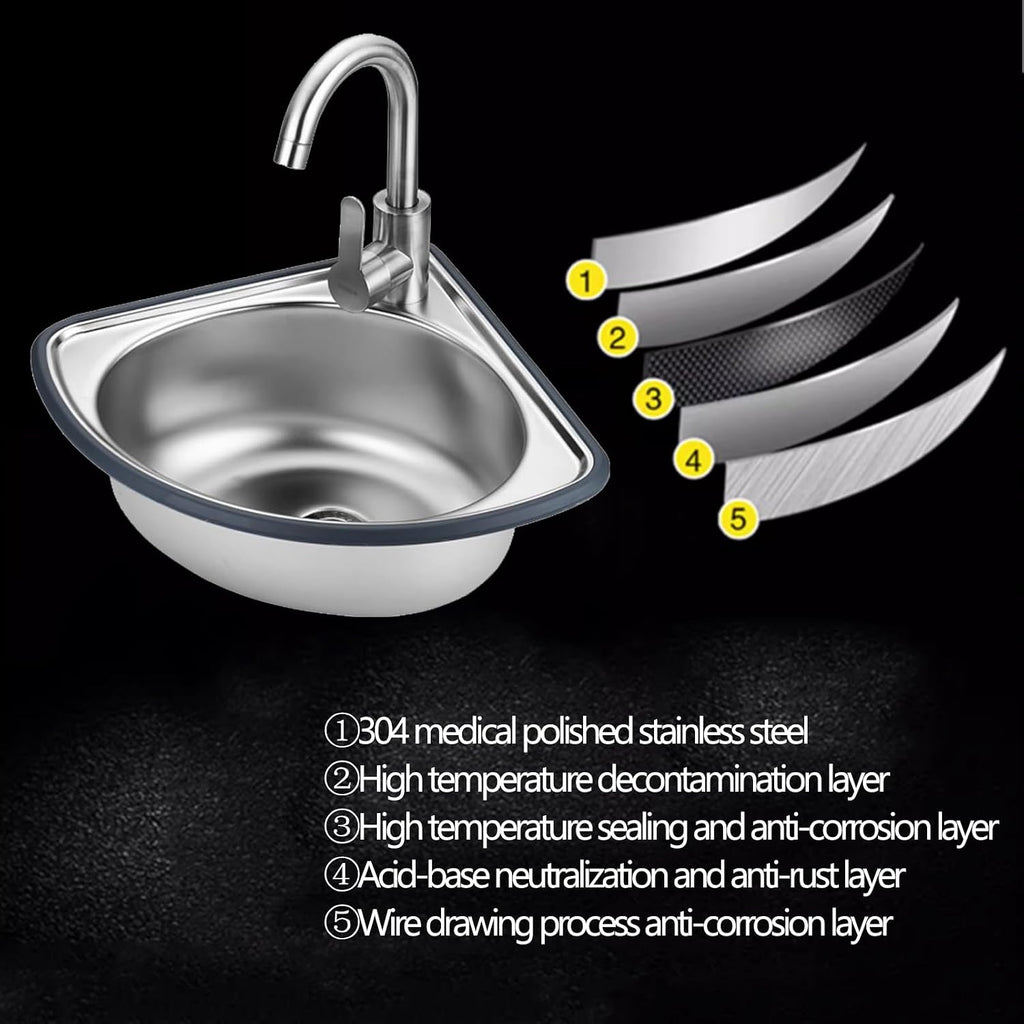 Kitchen Sink, 5IN Deep Wall-Mounted WashBasin, Stainless Steel Single Bowl Sink, Small Sink for Kitchen Bar Office Balcony,Silver-B2(34x34cm)