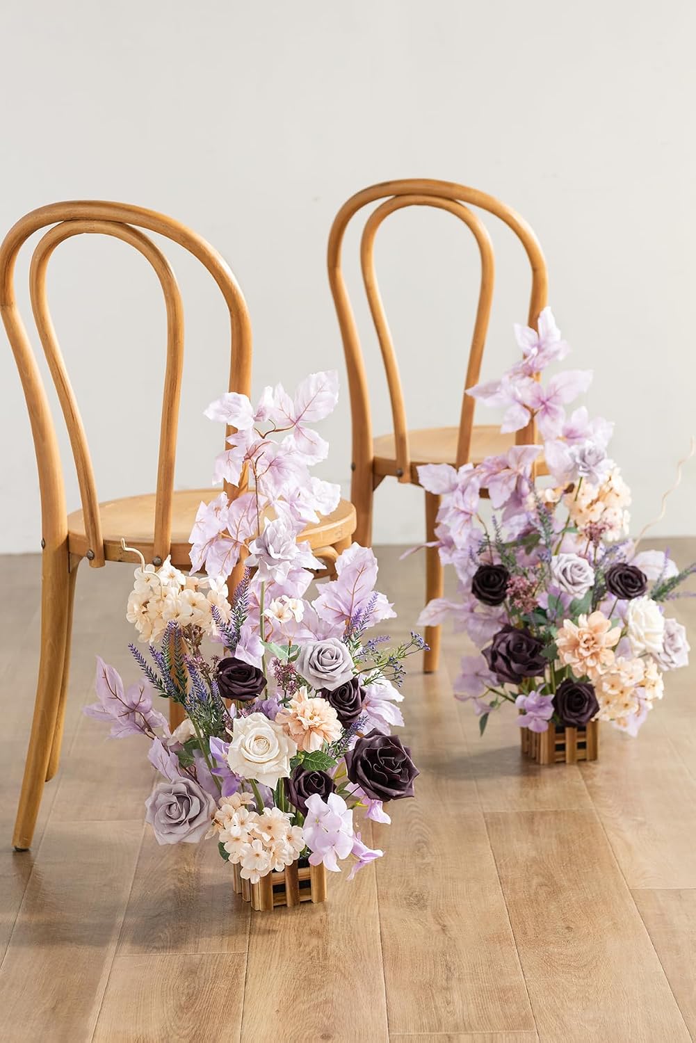 Ling's moment 17.5' Tall Standing Artificial Flowers Arrangements 4 pcs Wedding Aisle Runner Chair Decorations French Lavender Plum Centerpieces Ceremony Reception Rose Floral Party Outdoor