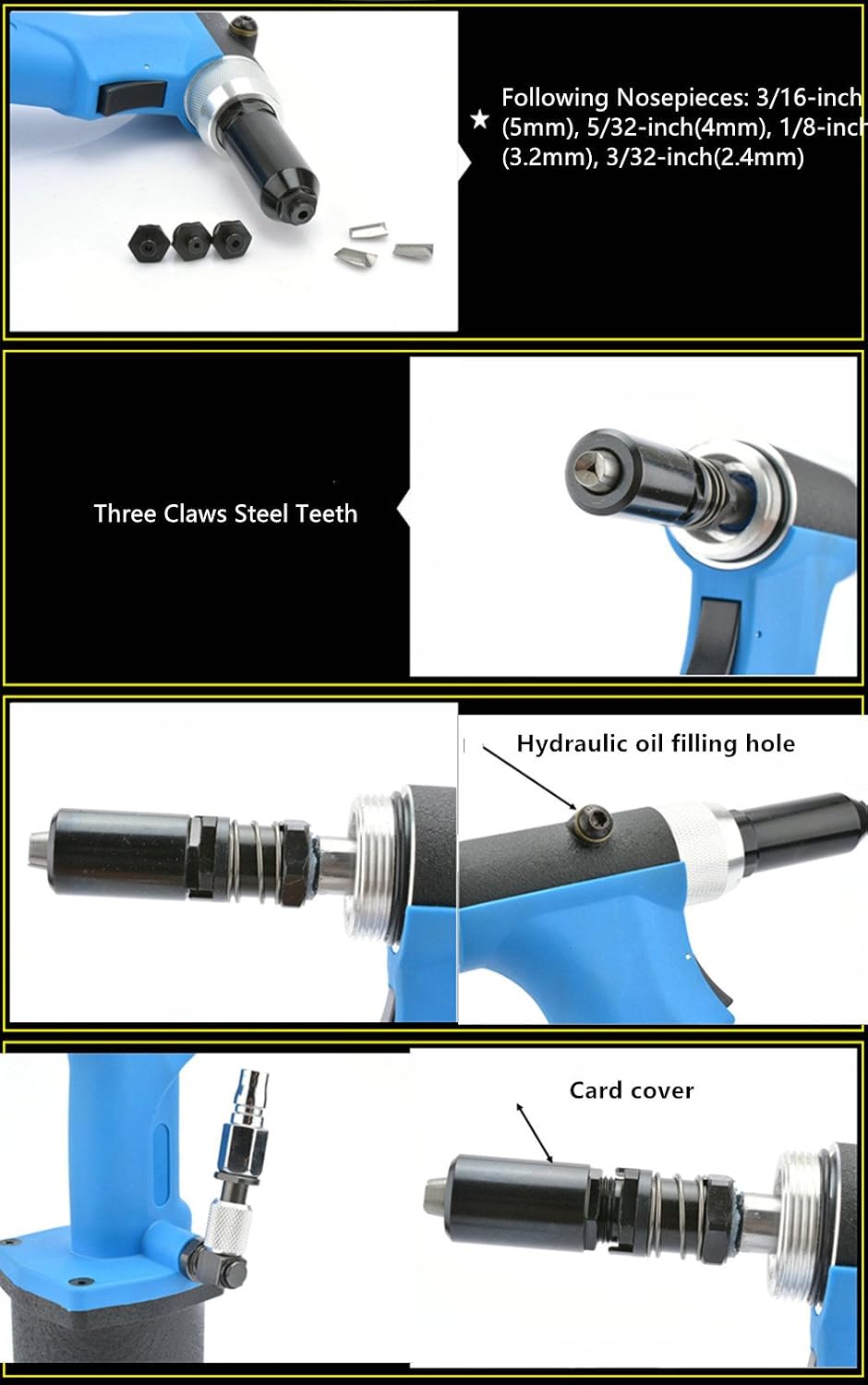 Air Rivet Gun 1/4 inch NPT Self Suction Pneumatic Hydraulic Pop Pull Riveter Heavy Duty Riveting Tools