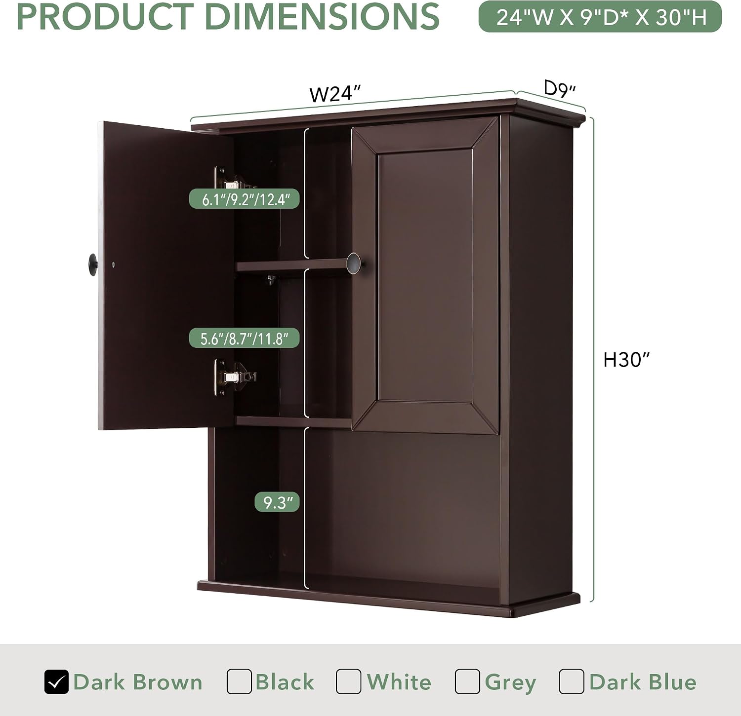 Bathroom Cabinet Wall Mounted Dark Espresso Wooden Medicine Cabinets Over Toilet Storage 24x30 Inch Hanging Wall Cabinet with 2 Door & Adjustable Shelf, Soft Hinge, Metal Handle