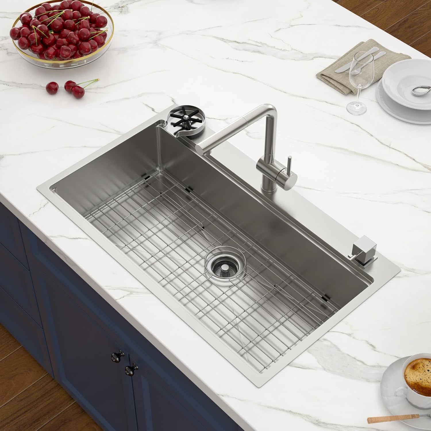 36 inch Drop in Kitchen Sink Workstation Large Kitchen Sink 16 Gauge Topmount Stainless Steel Over Counter Single bowl 36x22 sink Basin with Mixing Bowl