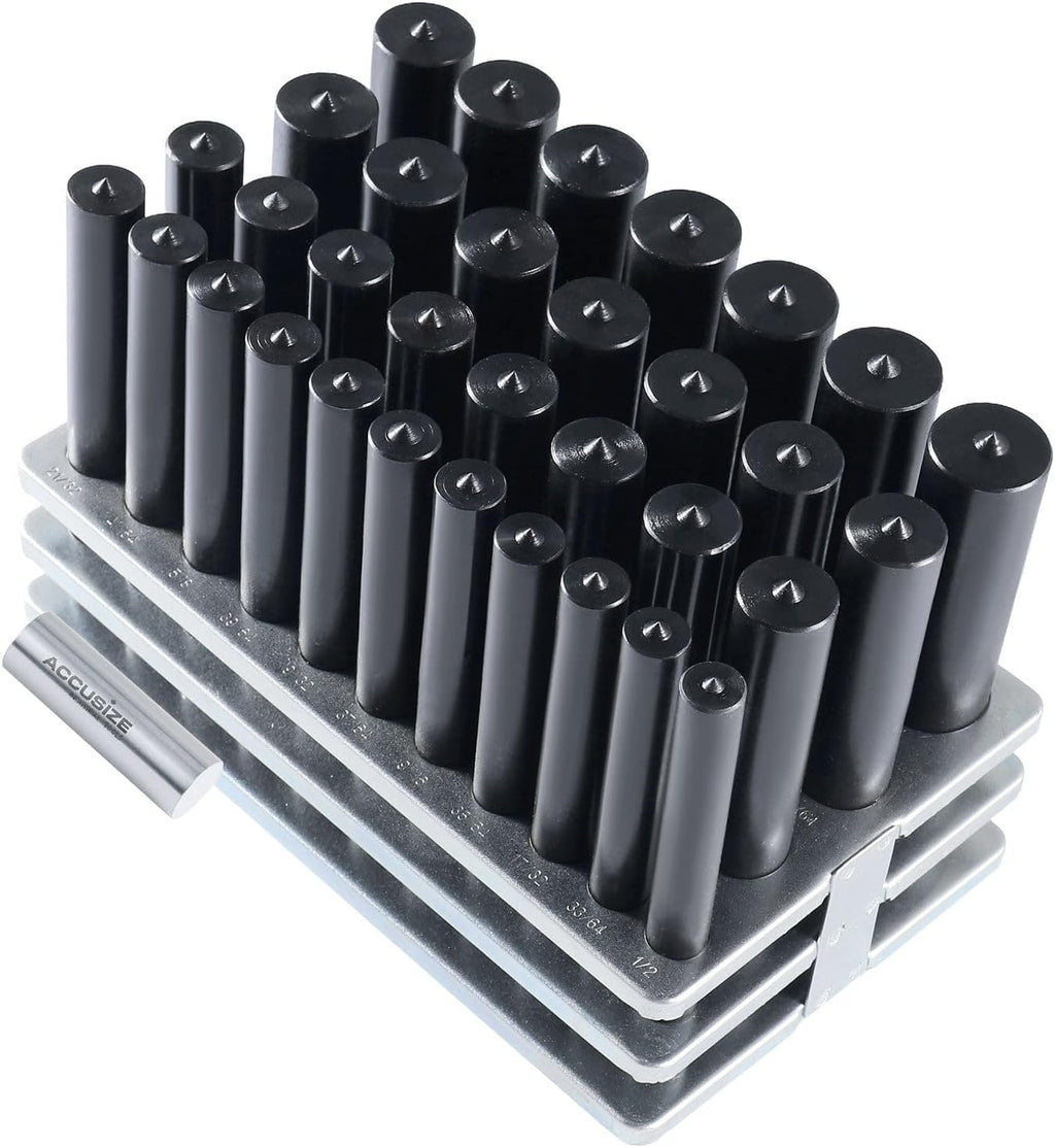 Accusize Industrial Tools Transfer Punch, 1/2'-1' x 64ths, 0250-0033 | 4-7/8' 33pc Transfer Punch Set