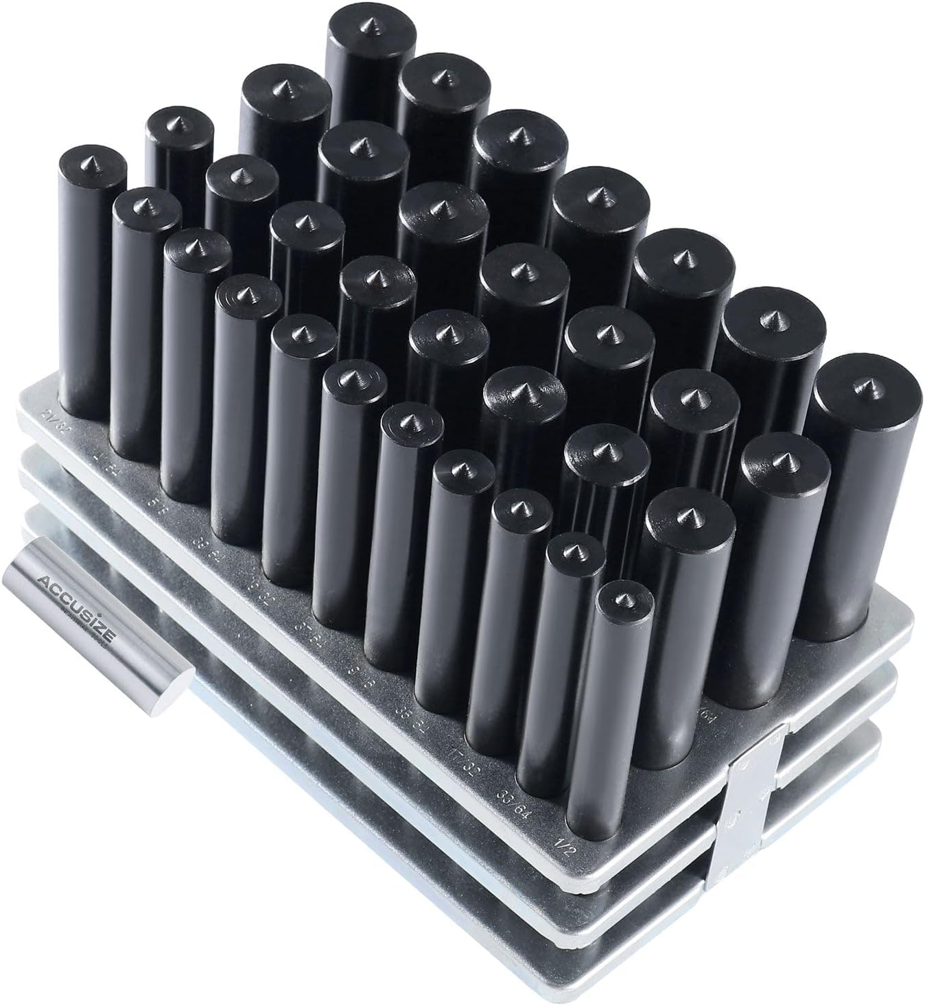 Accusize Industrial Tools Transfer Punch, 1/2'-1' x 64ths, 0250-0033 | 4-7/8' 33pc Transfer Punch Set