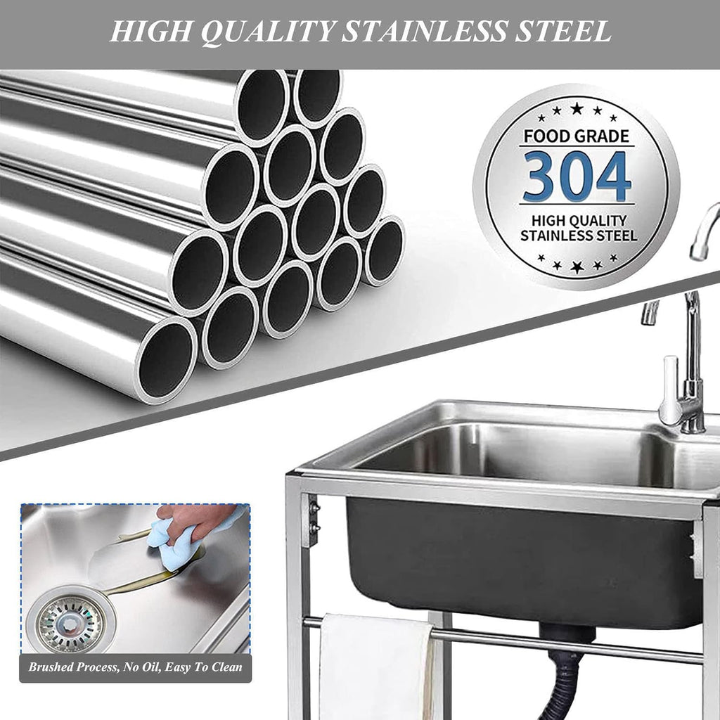 Free Standing Sink | Utility Prep Sinks | Single Bowl Sink | 1 Compartment Commercial Kitchen Sink | Extra-Deep Laundry Tub | Heavy Duty Slop Sinks | 28x18.5x29.5inch