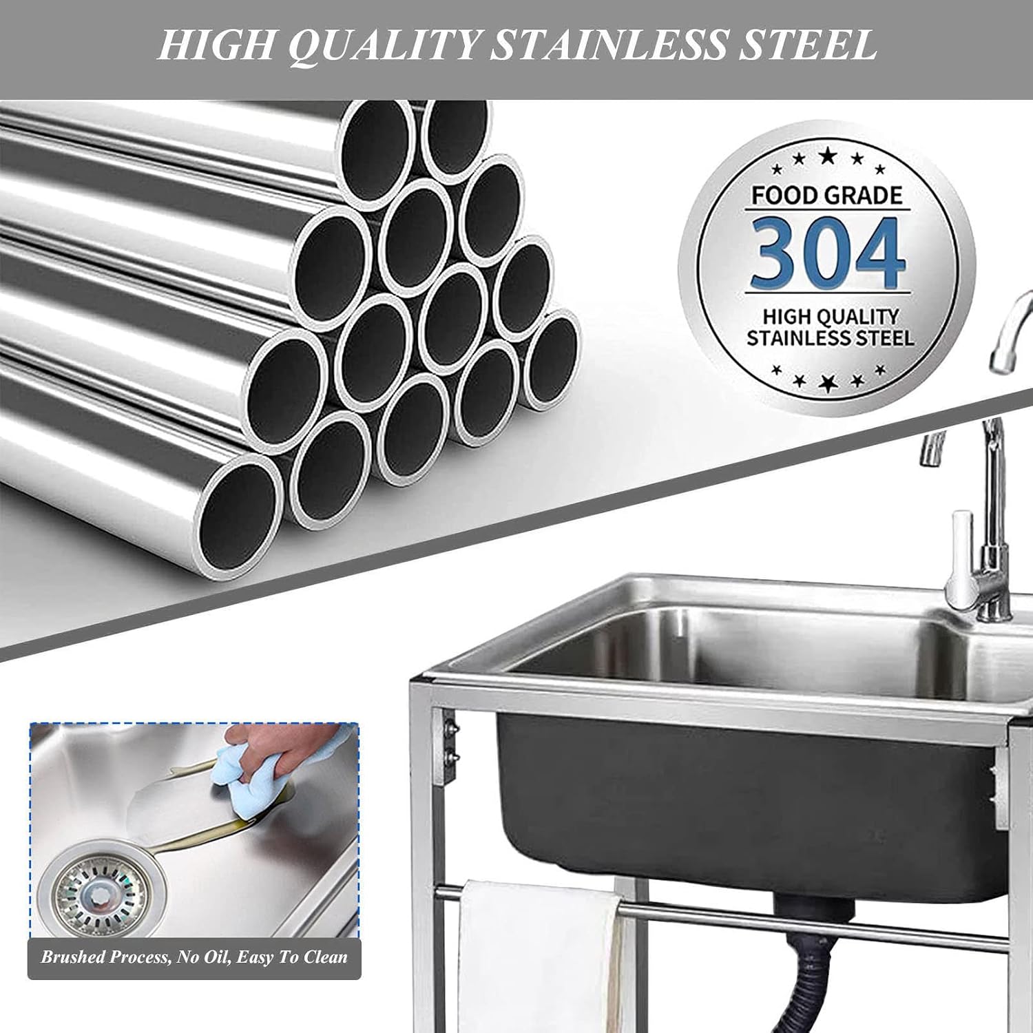 Free Standing Sink | Utility Prep Sinks | Single Bowl Sink | 1 Compartment Commercial Kitchen Sink | Extra-Deep Laundry Tub | Heavy Duty Slop Sinks | 28x18.5x29.5inch