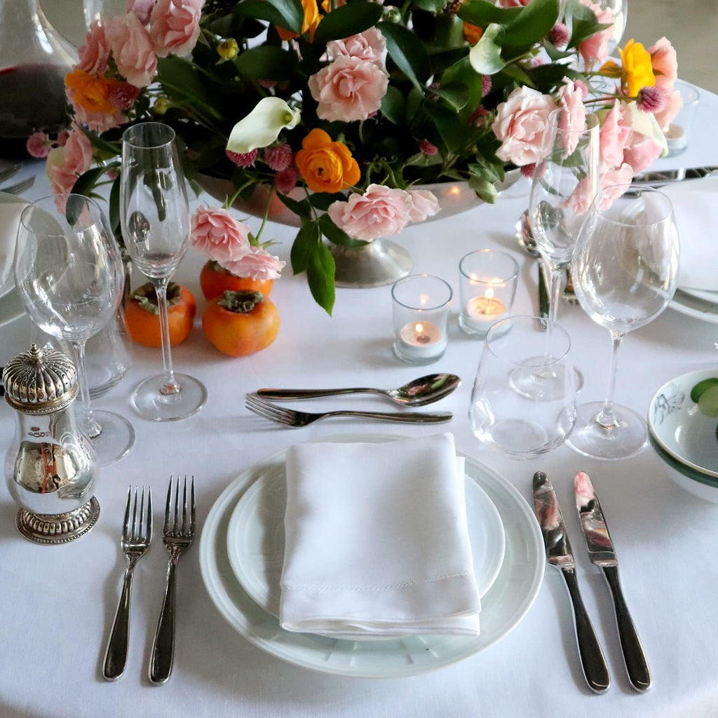 Huddleson White Square Linen Tablecloth 54x54 Square Table Cloth Luxury Italian Linen Sewn in US