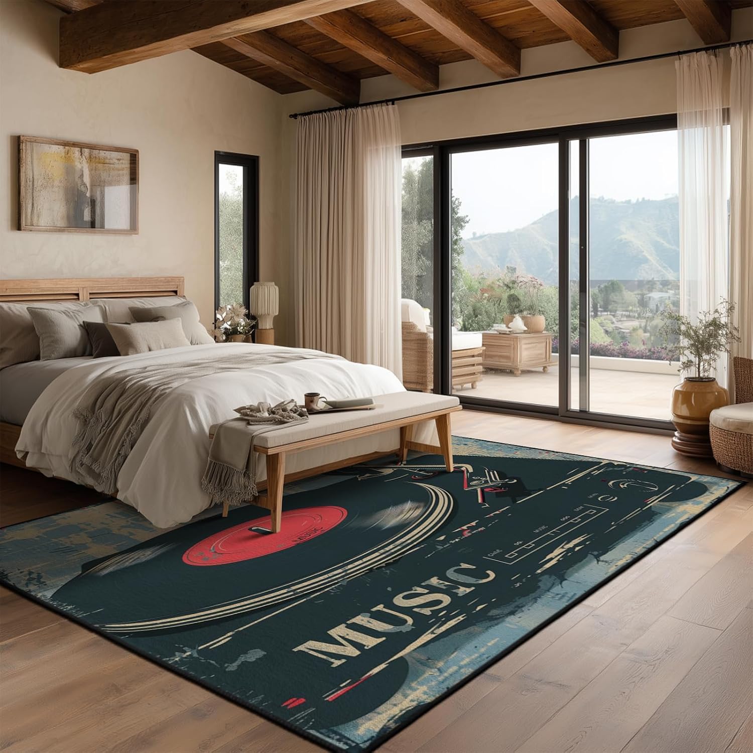 Music Record Vintage Area Rug for Bedroom Living Room Study Playing,Non-Slip Floor Mat Carpet Home Decor Rugs, 9'x12'