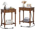 23.6' Large End Table with Charging Station, Set of 2, Modern Farmhouse Side Table with Drawer&Open Shelf, Fluted Wood Bedside Table Sofa Tables Night Stand for Bedroom Living Room Home Office,Walnut